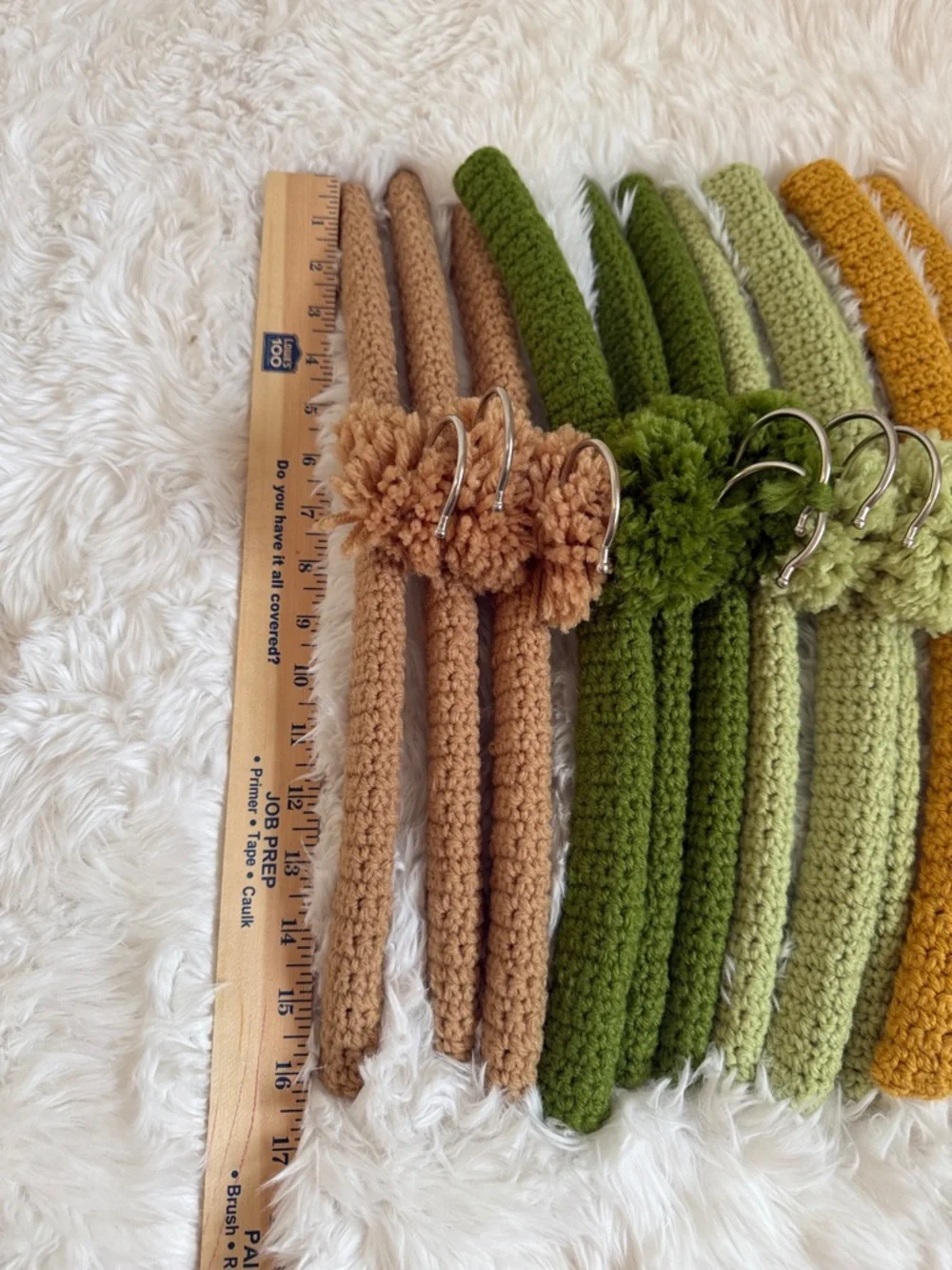 Crocheted Velvet Padded Hangers with Pom-Pom - Olive, Moss, Tan & Mustard